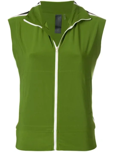Norma Kamali Side-stripe Sleeveless Turtle Athletic Jacket In Green