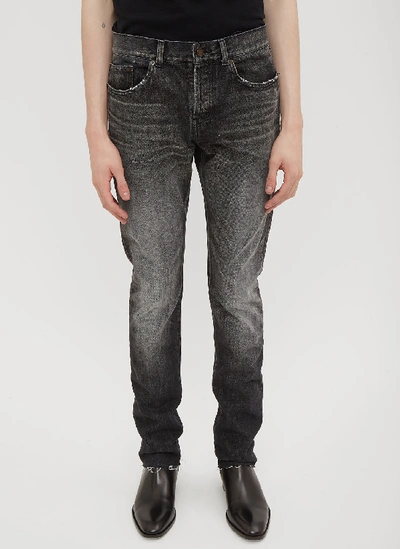 Saint Laurent Raw Cut Black Washed Jeans In Black In Grey