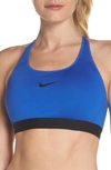 Nike Classic Strappy Sports Bra In Game Royal/ Black/ Black