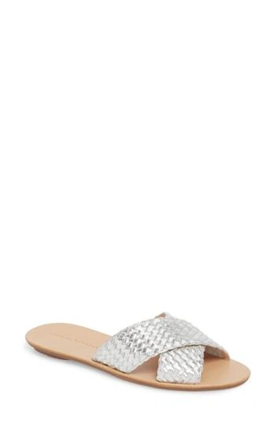 Loeffler Randall Claudie Woven Metallic Leather Slides In Silver