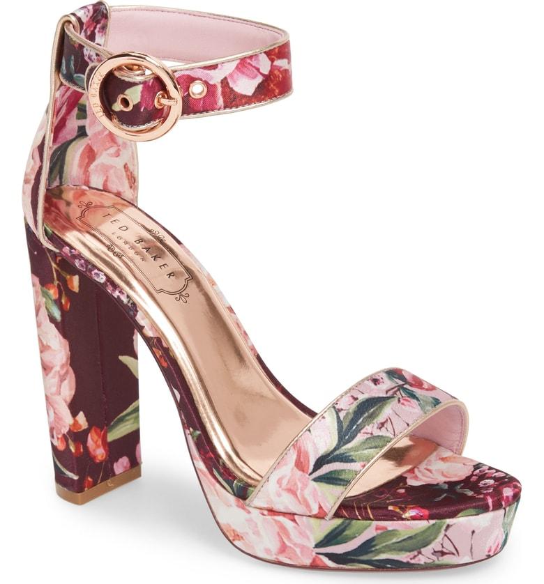 Ted Baker Floral Printed Platform Block Heeled Sandals Multi