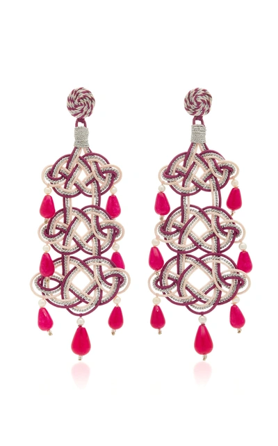 Anna E Alex Woven Stone Silver-plated Earrings In Pink