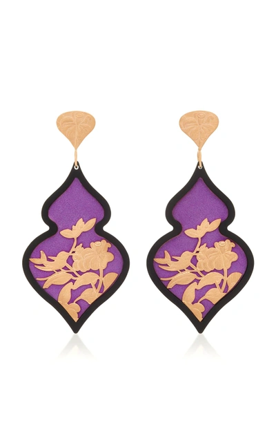 Anna E Alex Silver And Rose Gold-plated Velvet Resin Earrings In Purple
