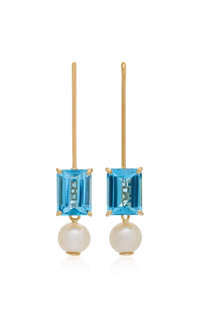 Yi Collection 18k Gold Blue Topaz And Pearl Earrings