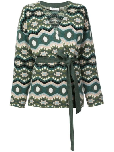 Altuzarra Printed Cashmere Reversible Wrap Kimono Sweater In Pine