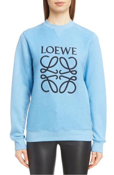 Loewe Embroidered Cotton Sweatshirt In Light Blue