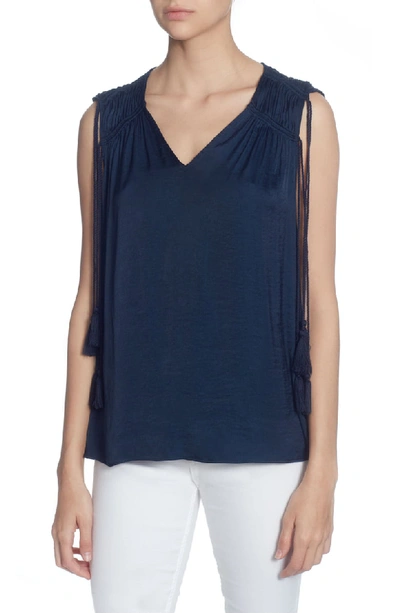 Catherine Catherine Malandrino Sammi Drawstring-shoulder Top In Navy