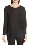 Eileen Fisher Jewel-neck Front-twist Organic Linen Sweater In Black