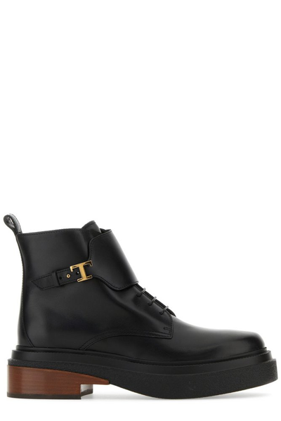 Tod's Logo-plaque Leather Ankle Boots In Black