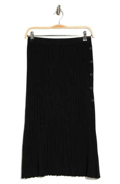 Adrianna Papell Side Button Ribbed Knit Midi Skirt In Black