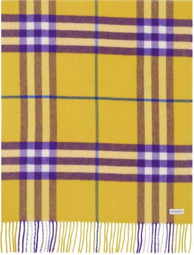 Burberry Check-pattern Cashmere Scarf In Yellow & Orange