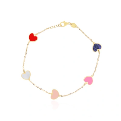 The Lovery Multicolored Mixed Heart Station Bracelet In Red