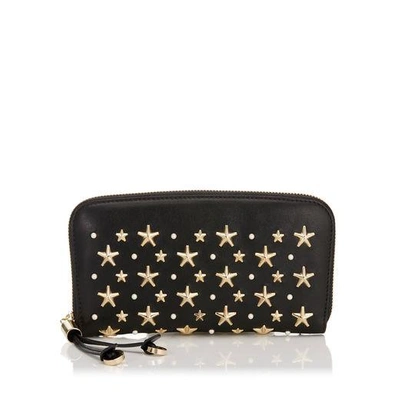Jimmy Choo Filipa Black Mix Leather Wallet With Star And Pearl Detailing