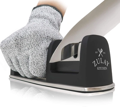 Zulay Kitchen Knife Sharpener & Cut-resistant Glove In Black