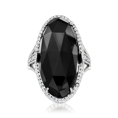 Ross-simons Onyx Ring With White Topaz In Sterling Silver