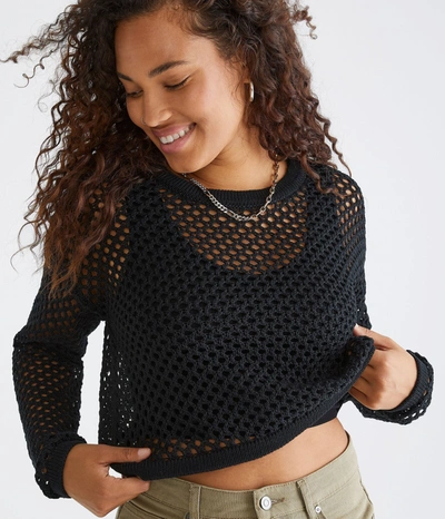 Aéropostale Mesh Cropped Crew Sweater In Multi