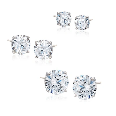 Max + Stone Sterling Silver Cubic Zirconia Stud Earrings Set 3 Pairs