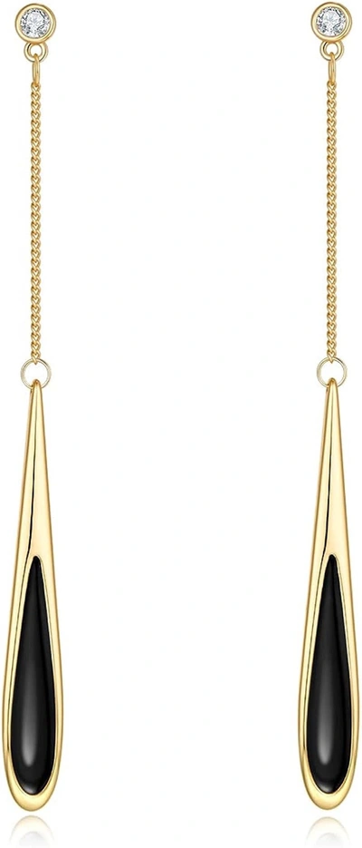 Liv Oliver 18k Gold Black Onyx Tear Drop Earrings