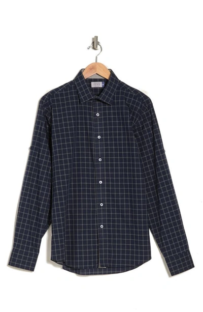 Lorenzo Uomo Trim Fit Windowpane Cotton Dress Shirt In Indigo/ Grey