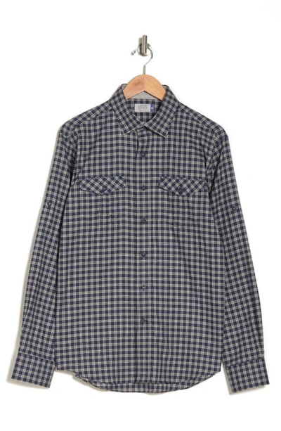 Lorenzo Uomo Trim Fit Flannel Check Cotton Dress Shirt In Navy/ Grey