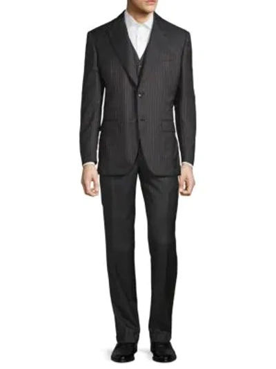 Brioni Metallic Pinstripe 3-piece Suit In Black