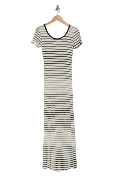 Go Couture Stripe Short Sleeve Rib Maxi Dress In Black Stripe