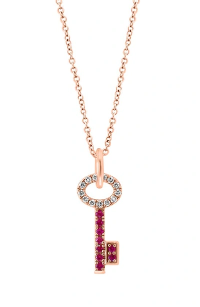 Effy 14k Rose Gold Ruby & Diamond Key Pendant Necklace In Red