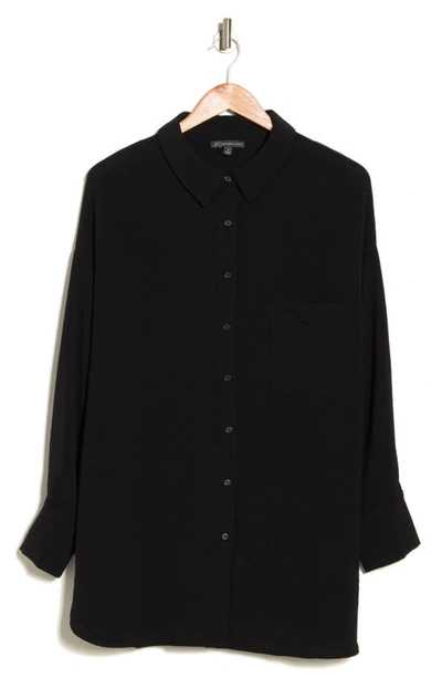 Adrianna Papell Long Sleeve Button-up Tunic Shirt In Black