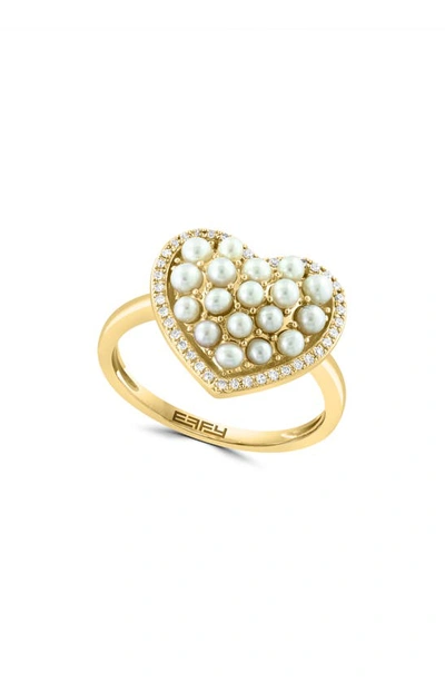 Effy 14k Gold Diamond & Freshwater Pearl Heart Ring