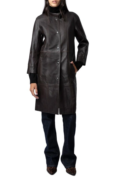 Zadig & Voltaire Mira Leather Coat In Chocolate