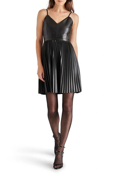 Steve Madden Nandita Pleated Faux Leather Minidress In Black