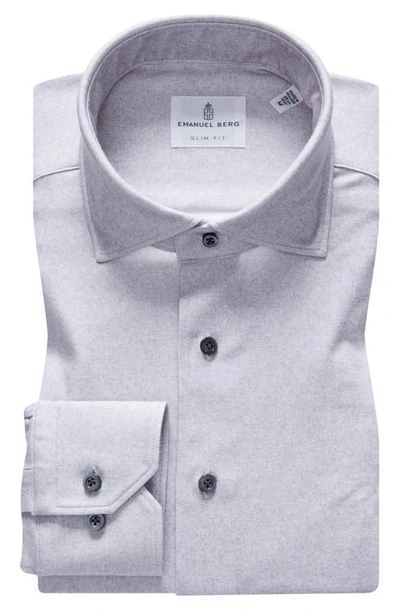 Emanuel Berg 4flex Slim Fit Heathered Knit Button-up Shirt In Light Grey
