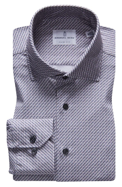 Emanuel Berg 4flex Slim Fit Geometric Pattern Knit Button-up Shirt In Medium Grey
