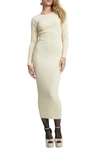 Bardot Vigo Rib Twist Back Cutout Long Sleeve Midi Sweater Dress In Cream