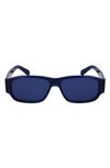 Ferragamo 57mm Rectangular Sunglasses In Blue/blue Solid