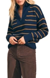 Faherty Mariner Stripe Quarter Zip Sweater In Navy Blaze