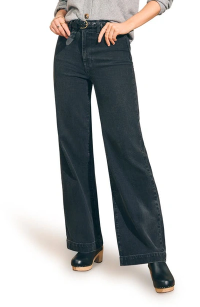 Faherty High Waist Wide Leg Jeans In Washed Black