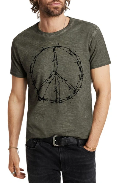 John Varvatos Barbwire Peace Cotton Graphic T-shirt In Dark Moss