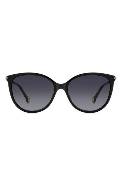 Carolina Herrera 57mm Round Sunglasses In Black Gold/ Grey Shaded