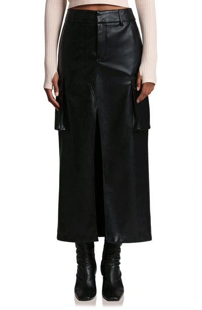 Avec Les Filles Faux Leather Cargo Maxi Skirt In Black