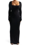 Naked Wardrobe Long Sleeve Square Neck Dress In Black