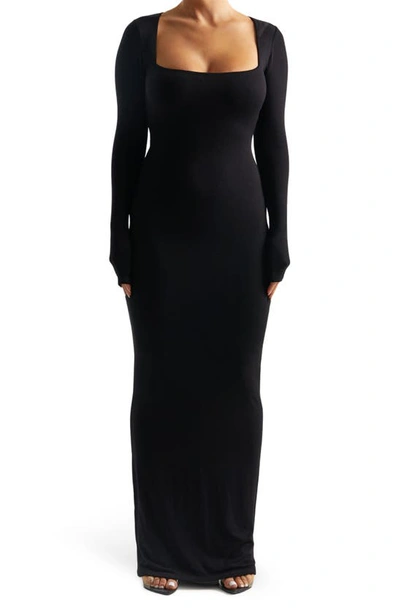 Naked Wardrobe Long Sleeve Square Neck Dress In Black