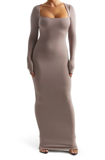 Naked Wardrobe Long Sleeve Square Neck Dress In Taupe