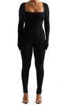 Naked Wardrobe Square Neck Long Sleeve Jumpsuit In Black