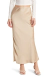 Open Edit Satin Maxi Skirt In Beige Hummus