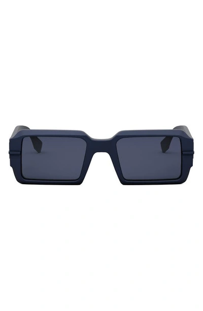 Fendi The Graphy 52mm Geometric Sunglasses In Shiny Blue / Blue