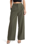 Open Edit Relaxed Waist Wide Leg Trousers In Green City