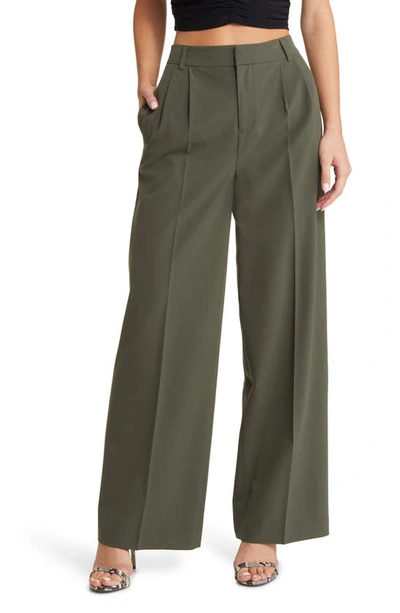 Open Edit Relaxed Waist Wide Leg Trousers In Green City