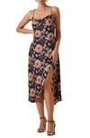 Astr Gaia Strappy Bias Cut Satin Midi Dress In Black Tan Floral