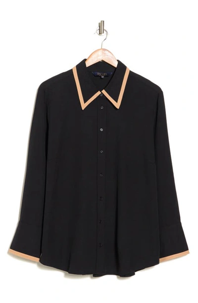 Rachel Roy Tipped Long Sleeve Button-up Shirt In Black